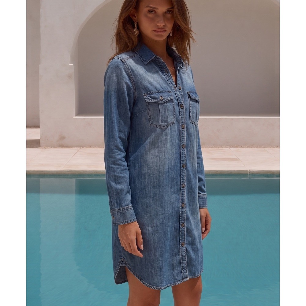 American Eagle Chambray Denim Midi Shirt Dress Women's Small Button Up